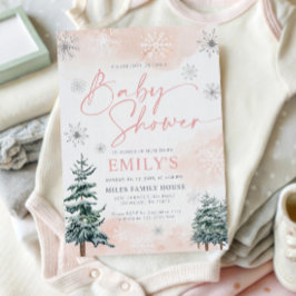 Elegante roze winter Baby shower uitnodiging