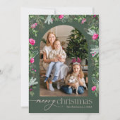 Elegante roze winter groen boog kerst foto feestdagenkaart (Voorkant)