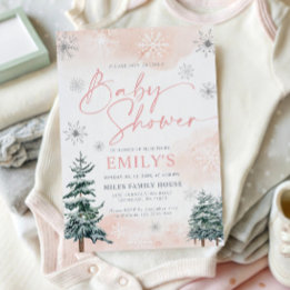 Elegante Roze Winter Wonderland Baby Shower Kaart