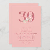 Elegante Roze Wit Bloemendesign 30e Verjaardag Kaart (Voorkant / Achterkant)