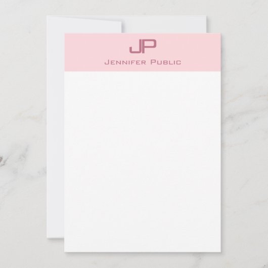 Elegante Roze Wit Eenvoudige Sjabloon Monogram (Voorkant)