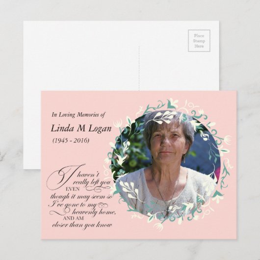 Elegante roze wit geschilderde bloemenkrans begraf briefkaart (Voorkant / Achterkant)