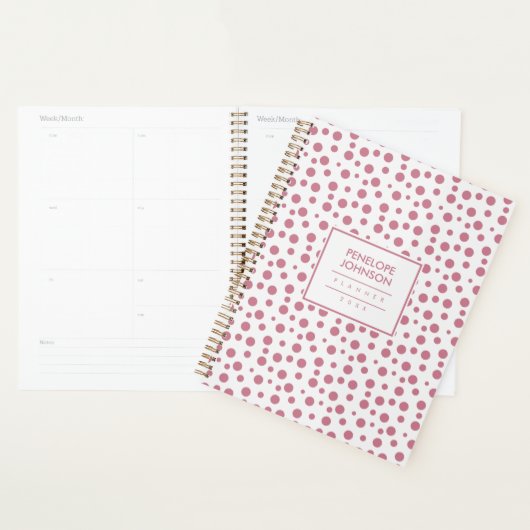 Elegante Roze Wit Stippenpatroon Planner (Display)