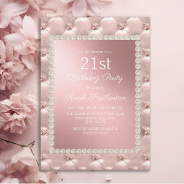 Elegante Roze Witte 21e Verjaardagsfeestje Kaart