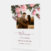Elegante Roze Witte 3D Rozen Bruiloft Acryl Bord (Hoek)