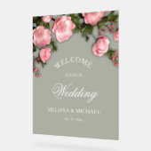 Elegante Roze Witte 3D Rozen Bruiloft Acryl Bord (Hoek)