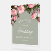 Elegante Roze Witte 3D Rozen Bruiloft Acryl Bord (Hoek)