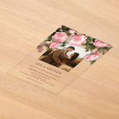 Elegante Roze Witte 3D Rozen Bruiloft Acryl Uitnodigingen (Laagn)