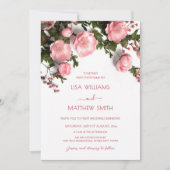 Elegante Roze Witte 3D Rozen Trouw Kaart (Voorkant)