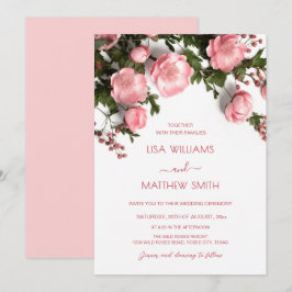 Elegante Roze Witte 3D Rozen Trouw Kaart