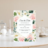 Elegante Roze & Witte Aquarel Bloemenframe  Save The Date