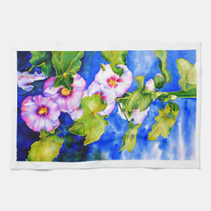 Elegante roze witte aquarel bloementuin theedoek
