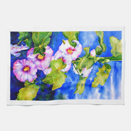 Elegante roze witte aquarel bloementuin theedoek (Horizontaal)