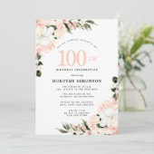 Elegante roze witte bloem 100ste verjaardag kaart (Staand voorkant)
