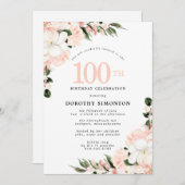 Elegante roze witte bloem 100ste verjaardag kaart (Voorkant / Achterkant)