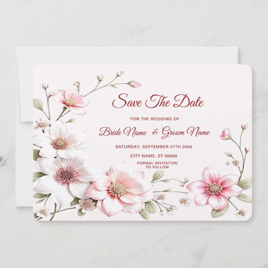 Elegante roze witte bloem Bewaar de datum Save The Date (Voorkant)