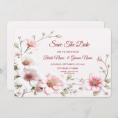 Elegante roze witte bloem Bewaar de datum Save The Date (Voorkant / Achterkant)