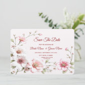 Elegante roze witte bloem Bewaar de datum Save The Date (Staand voorkant)