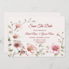 Elegante roze witte bloem Bewaar de datum Save The Date
