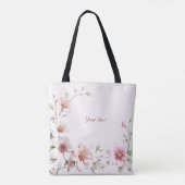 Elegante Roze Witte Bloemen Canvas tas (Achterkant)