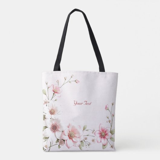 Elegante Roze Witte Bloemen Canvas tas (Achterkant)