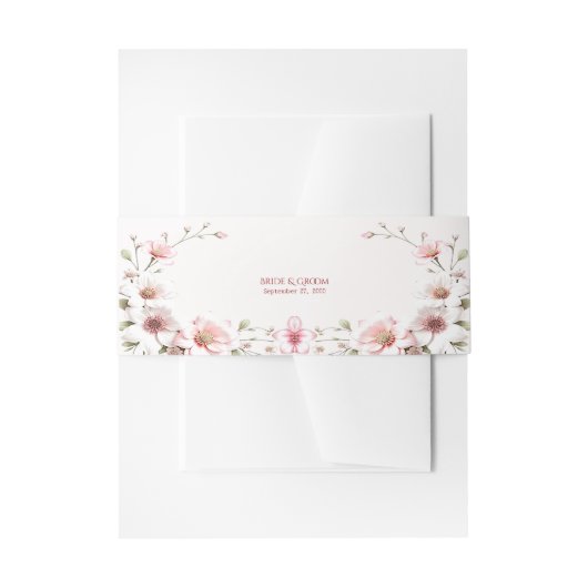 Elegante roze witte bloemen invite belly band uitnodigingen wikkel (Voorkant Voorbeeld)