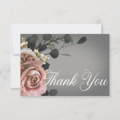 Elegante Roze Witte Bloemen Rozen Grijs Huwelijk Bedankkaart (Voorkant)