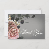 Elegante Roze Witte Bloemen Rozen Grijs Huwelijk Bedankkaart (Voorkant)