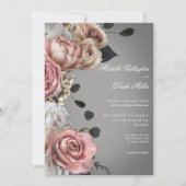 Elegante Roze Witte Bloemen Rozen Grijs Huwelijk Kaart (Voorkant)
