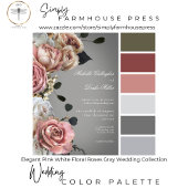 Elegante Roze Witte Bloemen Rozen Grijs Huwelijk Kaart