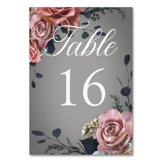 Elegante Roze Witte Bloemen Rozen Grijs Huwelijk Kaart (Achterkant)