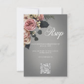 Elegante Roze Witte Bloemen Rozen Grijs Huwelijk Q RSVP Kaartje (Voorkant)