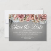 Elegante Roze Witte Bloemen Rozen Grijs Huwelijk Save The Date (Voorkant)