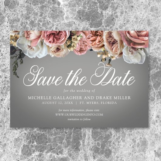 Elegante Roze Witte Bloemen Rozen Grijs Huwelijk Save The Date