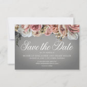 Elegante Roze Witte Bloemen Rozen Grijs Huwelijk Save The Date (Voorkant)