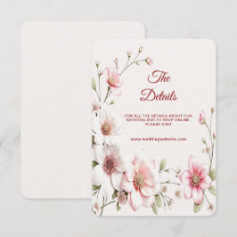 Elegante roze witte bloemendetail bijgevoegde kaar informatiekaartje