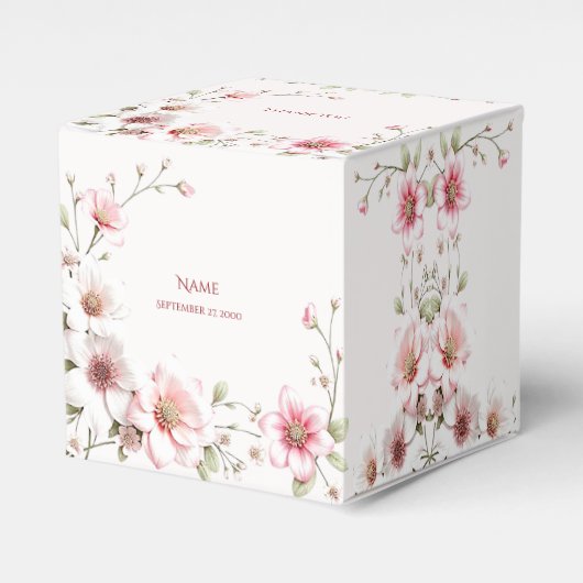 Elegante roze witte bloemendoos bedankdoosjes (Voorkant Zijde)