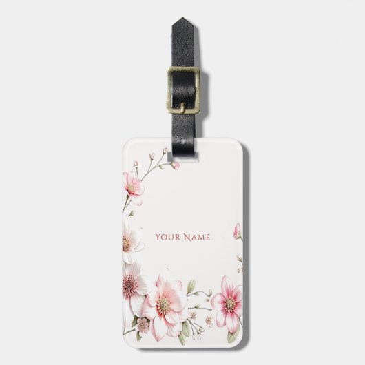 Elegante roze witte bloemenkleurlabel bagagelabel (Voorkant verticaal)