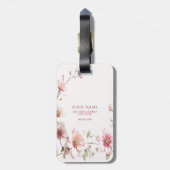 Elegante roze witte bloemenkleurlabel bagagelabel (Achterkant verticaal)