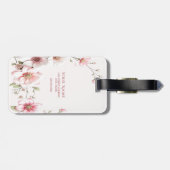 Elegante roze witte bloemenkleurlabel bagagelabel (Achterkant horizontaal)