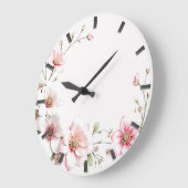 Elegante roze witte bloemenkleuromo clock grote klok (Hoek)