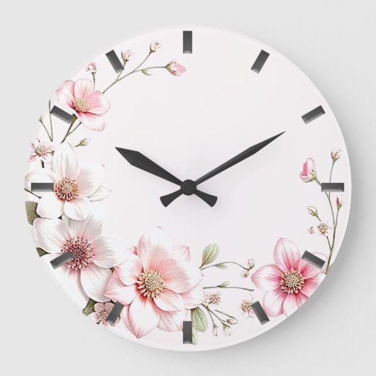 Elegante roze witte bloemenkleuromo clock grote klok (Voorkant)
