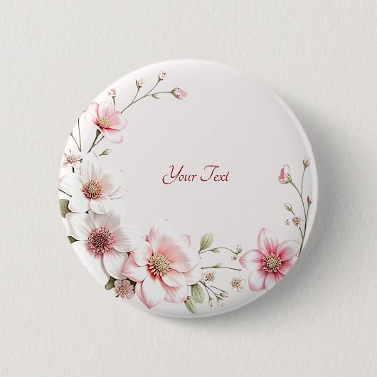 Elegante roze witte bloemenknoop ronde button 5,7 cm (Voorkant)