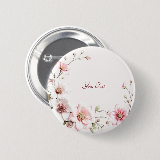 Elegante roze witte bloemenknoop ronde button 5,7 cm (Voorkant /achterkant)