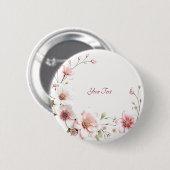 Elegante roze witte bloemenknop ronde button 5,7 cm (Voorkant /achterkant)