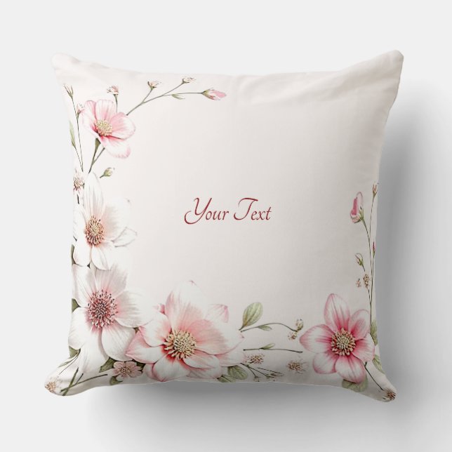 Elegante roze witte bloemenkussen kussen (Voorkant)