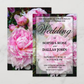 Elegante roze witte bloemenpioen bruiloft kaart (Voorkant / Achterkant)