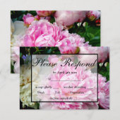 Elegante roze witte bloemenpioen RSVP (Voorkant / Achterkant)