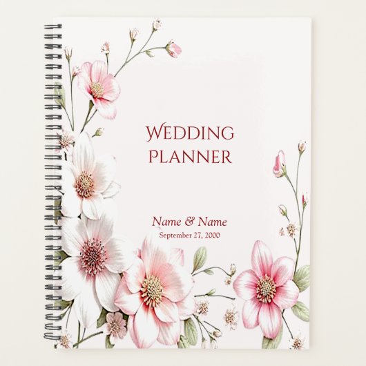 Elegante roze witte bloemenplanner planner (Voorkant)
