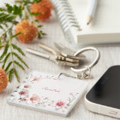 Elegante Roze Witte Bloemensleutelhanger Sleutelhanger (Voorkant Rechts)